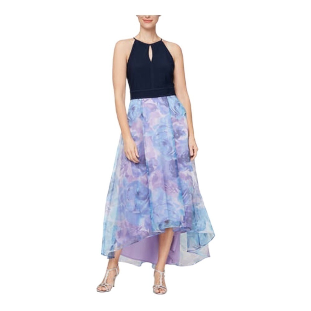 SLNY Long Organza Maxi Dress With Self Belt